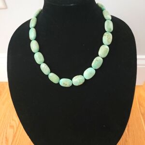 Genuine green jasper 16"  smooth large bead amazing necklace estate
